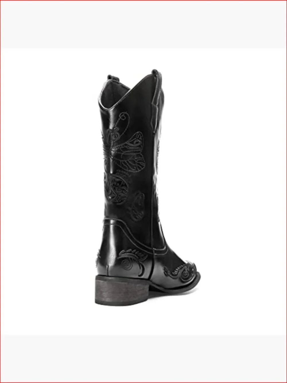 Women's Square Toe Cowboy Boots Pull On Low Chunky Heel Mid Calf - Picture 6 of 7